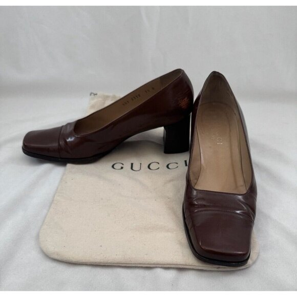 Gucci Shoes - Gucci Shoes Vintage Brown Square Toe Leather Pump Size 7.5